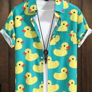 NFINITY Casual Blue and Yellow Button Down Shirt with Duck Pattern
